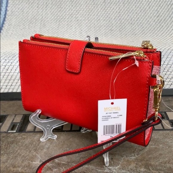 Michael Kors Large Double Zip Wristlet Leather Flame Color - Picture 6 of 16